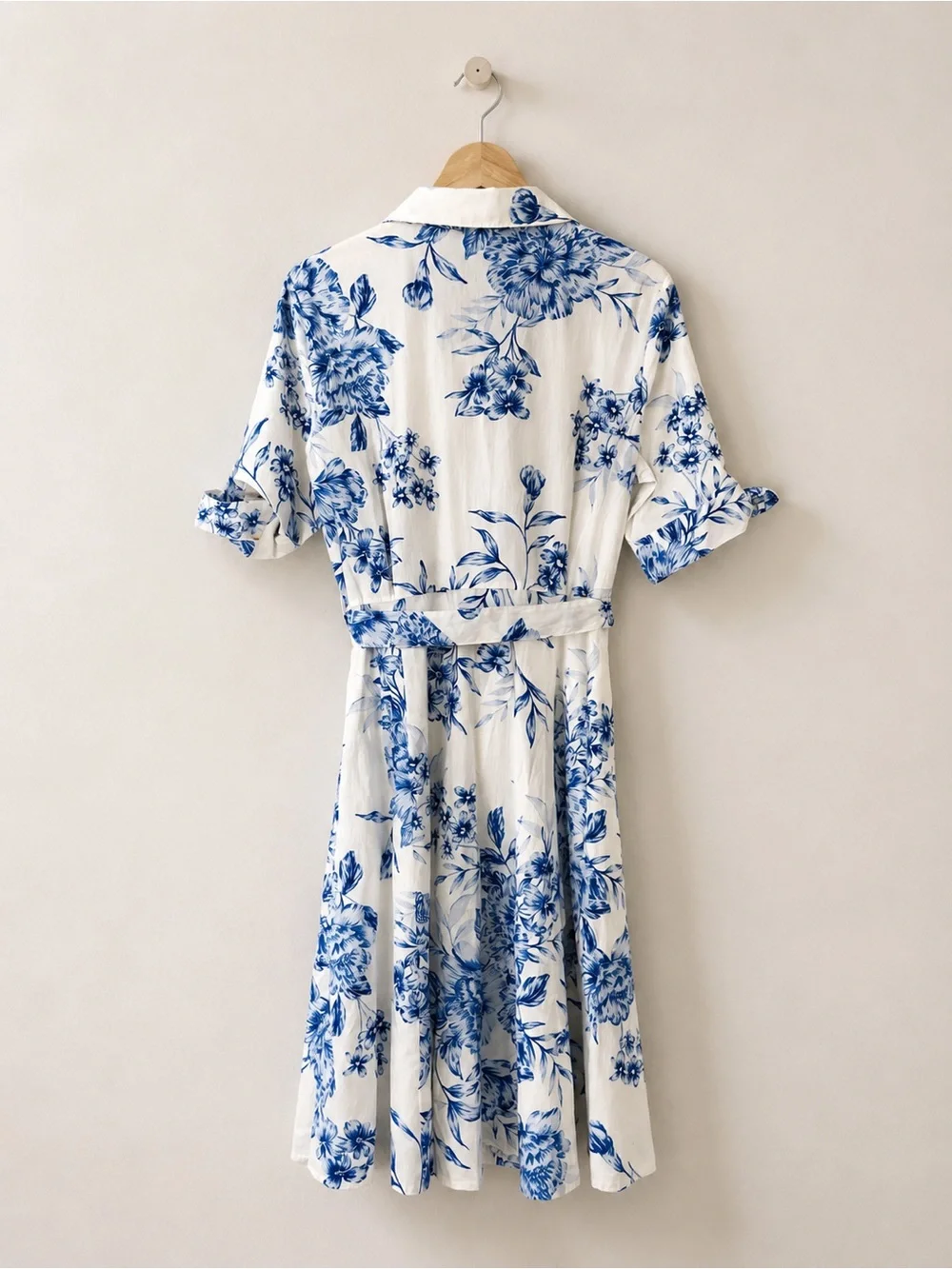 Calvin Klein Floral Cotton Midi Dress Blue White Belted Fit & Flare Size 10 NWT - Picture 7 of 15